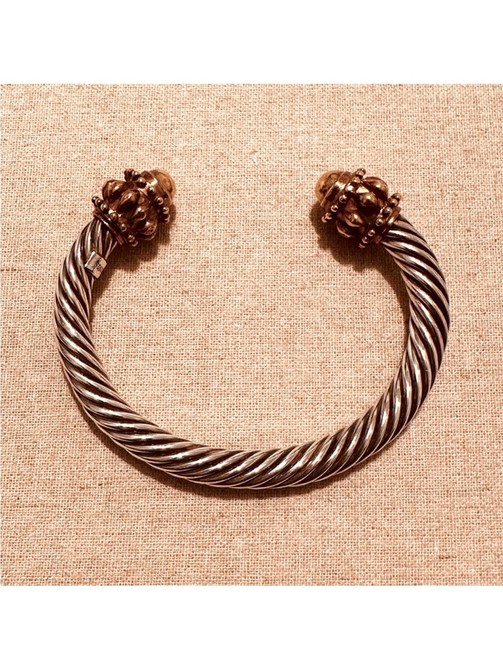 Vintage | Bracelet | Vintage Sterling Silver Cable Cuff Gold Domes | Festival